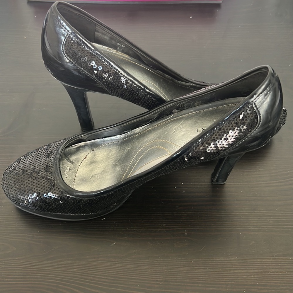 Tahari Black Sequin Heels